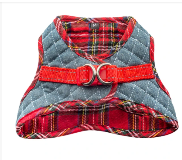 Step-In Denim Dog Harness - Red Plaid